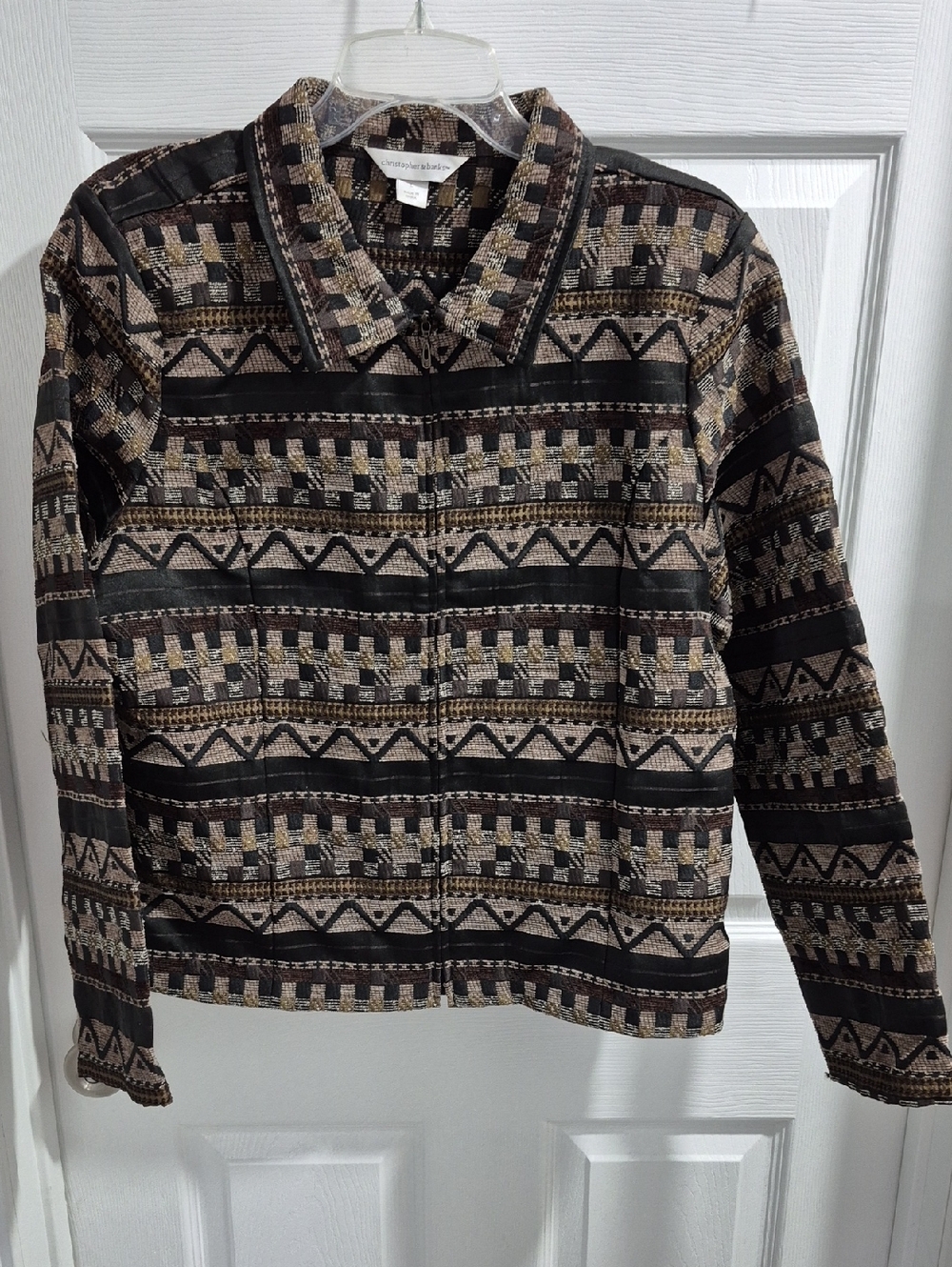 Christopher & Banks Black and Tan Patterned Jean Jacket